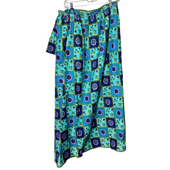 Vintage 1960s Beverly Vogue Calif Wrap Maxi Skirt Blue Floral Women’s Large - Picture 2 of 4